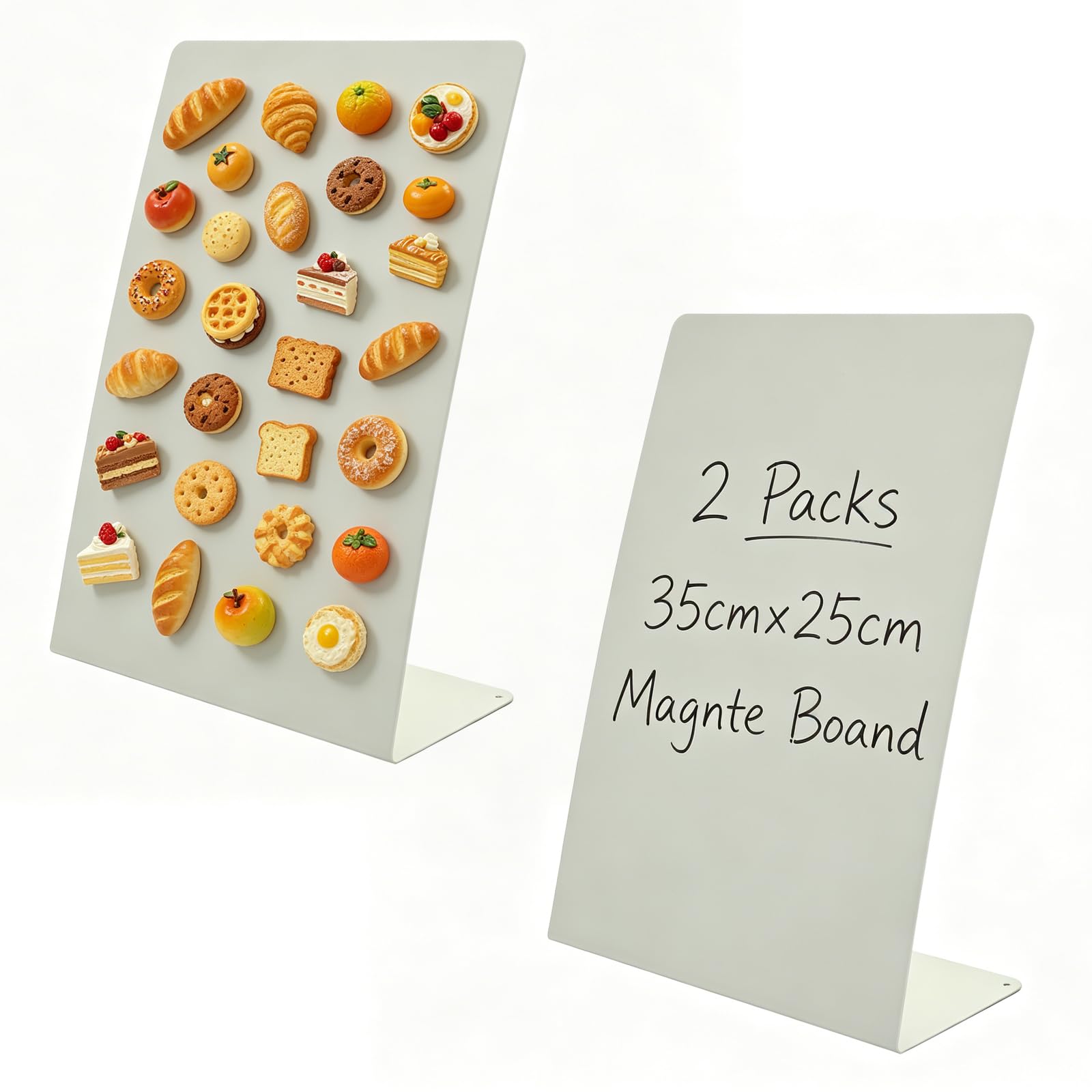 2 Pack Magnet Board,Magnetic Bulletin Board for Tabletops, Metal Magnetic Bulletin Board,Magnet Display Stand for Tabletops Home,School, Kitchen,Office (White, L(Pack of 2))