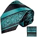 Turquoise and Black Paul Malone Silk Tie and Pocket Square