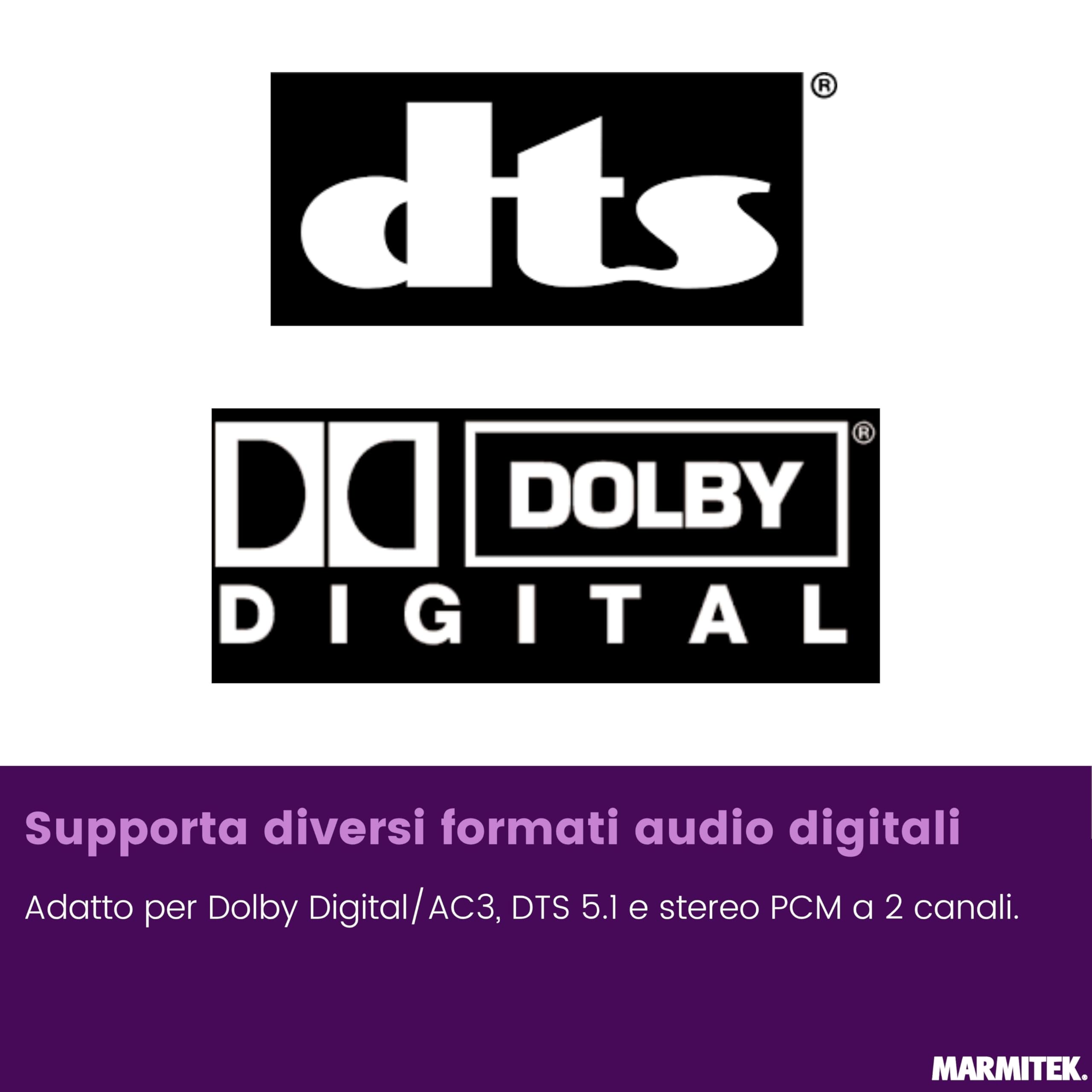 Convertitore Audio da Ottico a Coassiale - Marmitek Connect TC22 - Convertitore Audio - Da Coassiale a Toslink - A due Vie - Dolby 5.1 - Stereo PCM - Entrambe le Uscite Attive Contemporaneamente