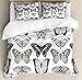 Lunarable Butterfly Duvet Cover Set, Pattern of Different Flying Insects Spring Vintage Exotic Wing Design, Decorative 3 Piece Bedding Set with 2 Pillow Shams, Queen Size, Eggshell White
