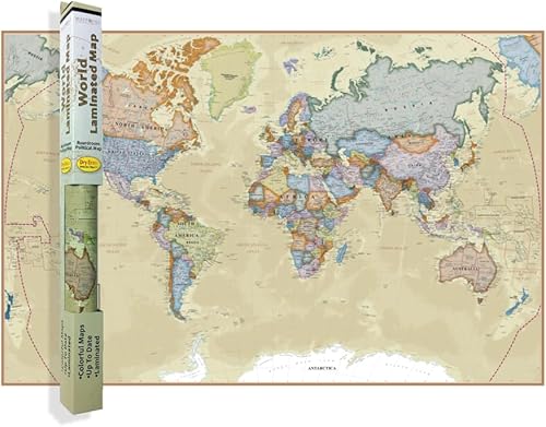Waypoint Geographic Boardroom Series Mapa de pared del mundo, póster laminado de mapa del mundo de estilo antiguo, arte de pared educativo para el