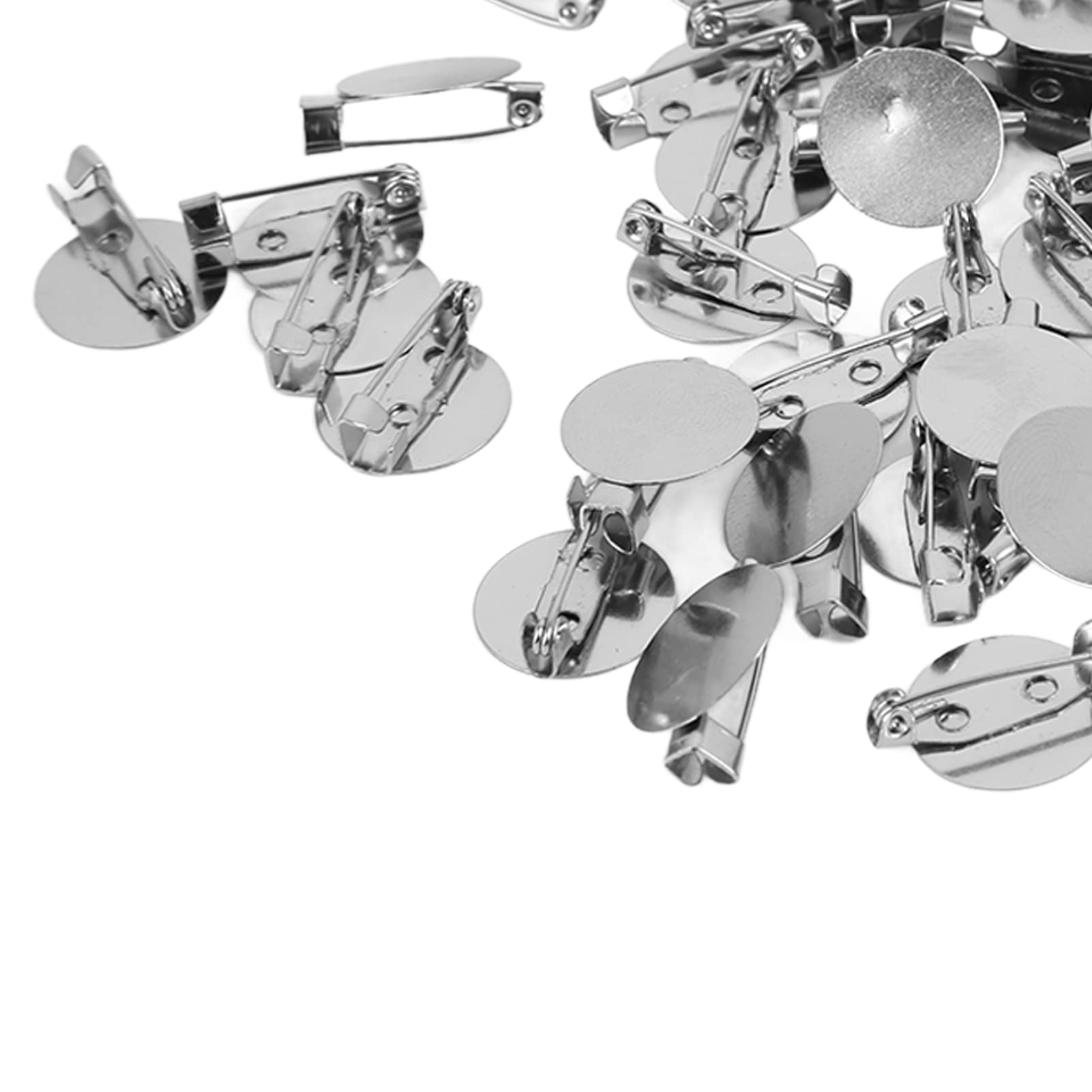 100 fermagli per spille, in metallo, con base a disco, vuoti, spessi, cabochon, design semplice, per gioielli fai da te (20 mm)