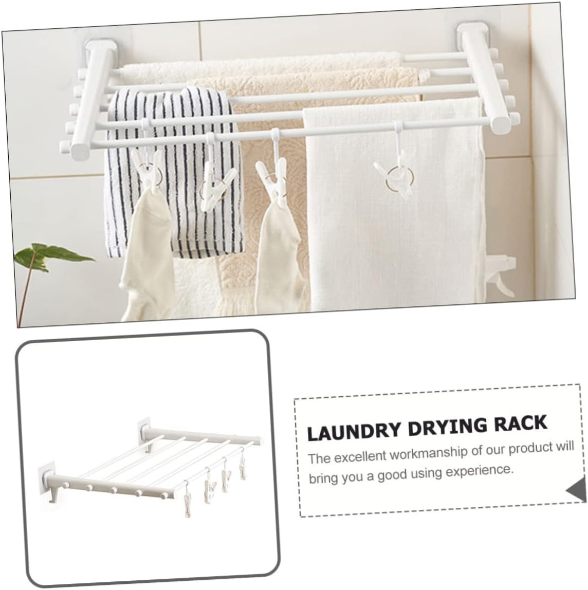 Wall Mounted Collapsible Laundry Drying Rack Space Saving Clothes Drying for Indoor and Outdoor Use Hidden Design with Clips for Easy Storage