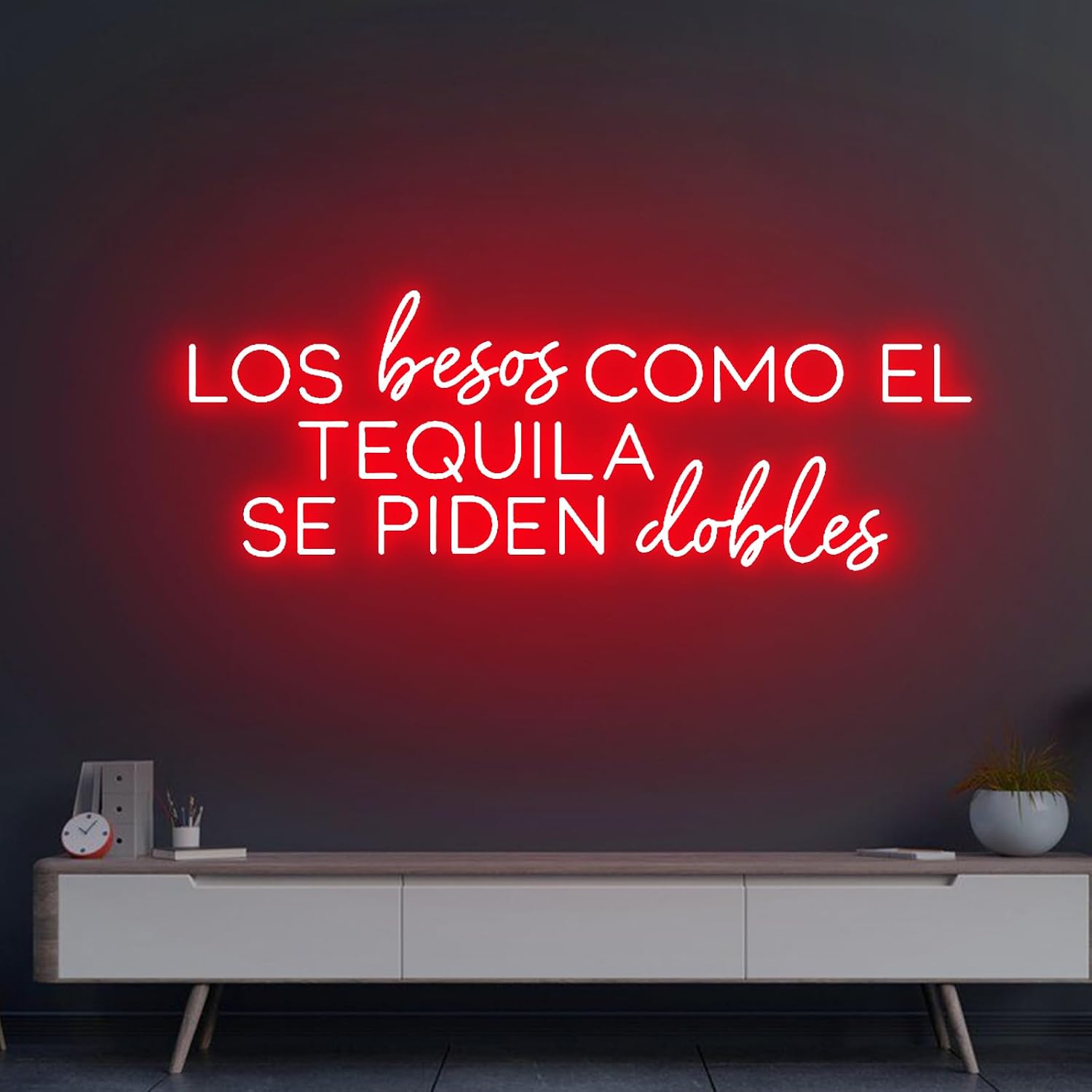 Los Besos Como El Tequila Se Piden Dobles Neon Sign 30 inches Led Tequila Bar Business Neon Light Up Signs Wall Decor for Home Cocktail Bar Pub Club Decorations