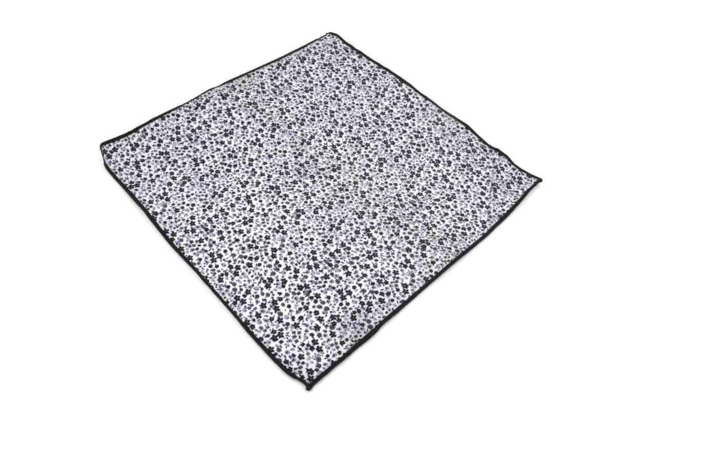 Black and White Floral Cotton Pocket Square - Timeless Elegance