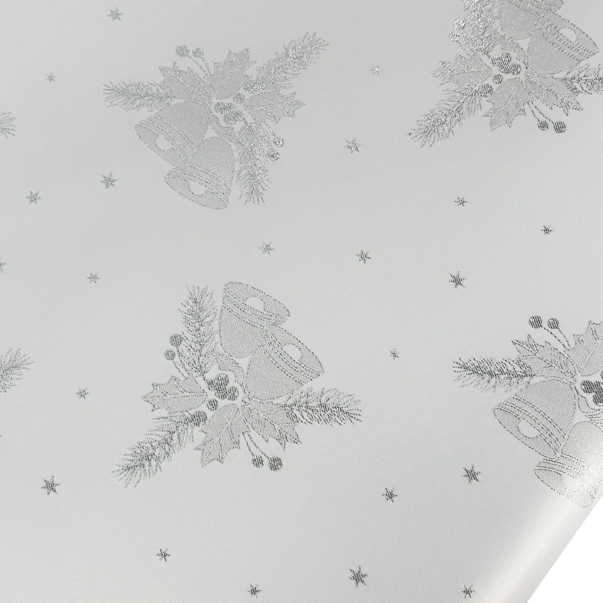 Tovaglia natalizia oro bianco campane natalizie - double face e antimacchia - (Z-3604) 160 x 240 cm