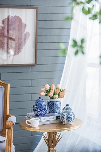 Miniatura 9 de T2 Concept - Juego de 3 tarros de jengibre decorativos orientales, azul y blanco, 100% porcelana, patrón floral A 4.5 x 6 pulgadas de profundidad x