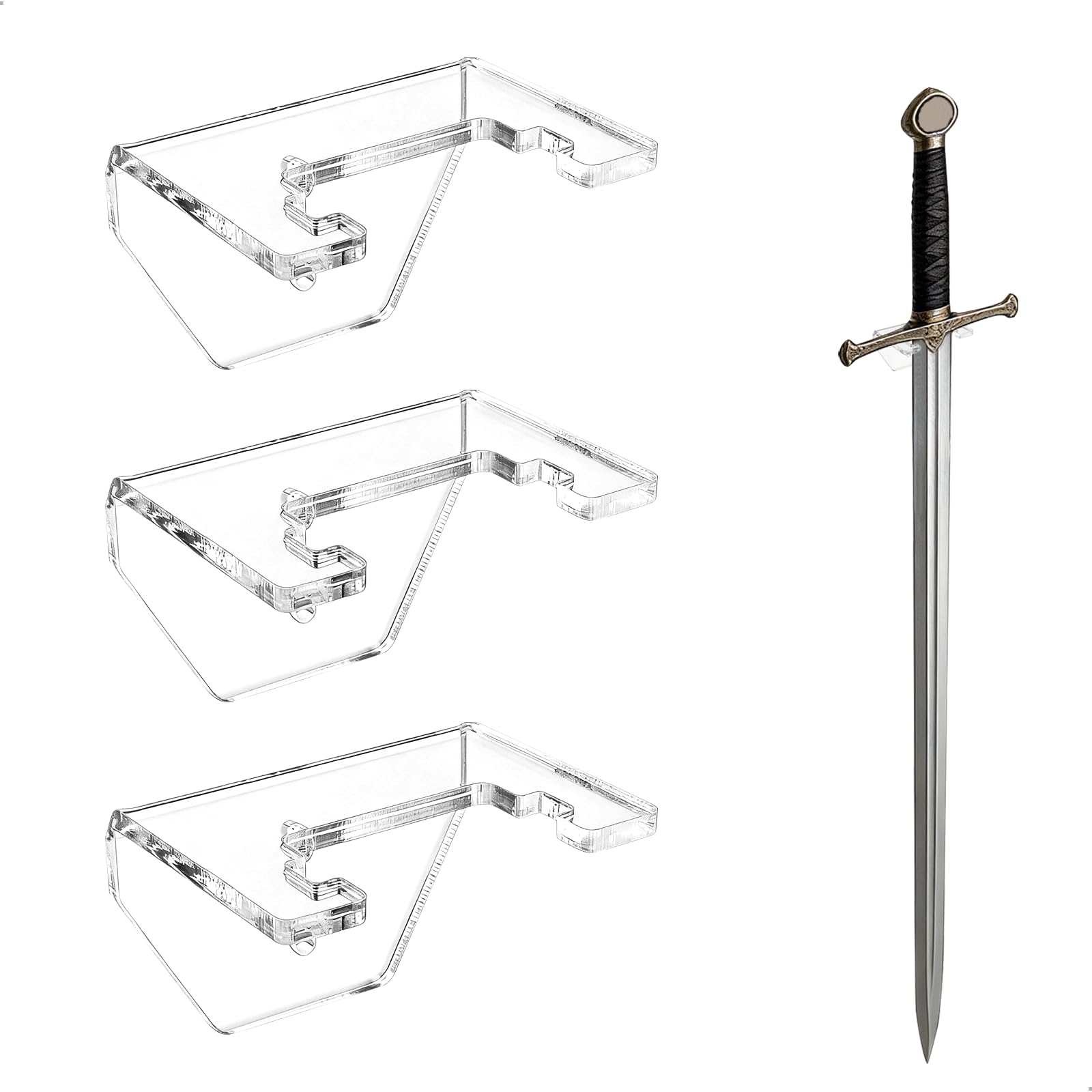 xtemtoamz 3 Pieces Katana Wall Bracket, Katana Wall Mount, Vertical Martial Arts Saber Bracket, Dagger Wall Mount, Fits Most Sabers