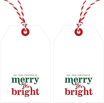 Christmas Gift Tags Merry and Bright Tags with String 50 PCS Holiday Tag
