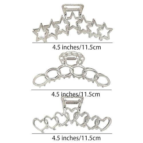 Miniatura 2 de 3 pinzas de metal Y2k para mujer, pinzas de metal grandes de aleación plateada con forma de corazón, diseño antideslizante, pinzas para cabello