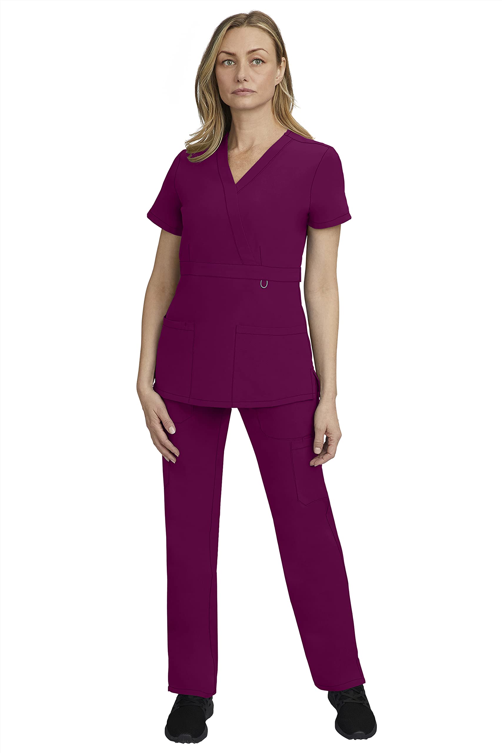 STAT MEDICAL WEAR Women’s Scrubs Set - 2 Pocket Kimono Neck Scrub Top with 5 Pocket Drawstring Pant Set 130200 (Size XL, Color Wine) Uniforms for Nurses, Health and Medical Professionals from