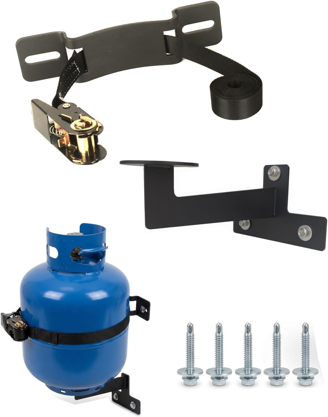 2PCS Propane Tank Holder，Oxygen Tank Holder，Propane Tank Storage,, with 6.6ft Ratchet Strap and Screws Suitable for rv Propane Tank Holder，Cylinder Wall Mounted Bracket (White) (White)