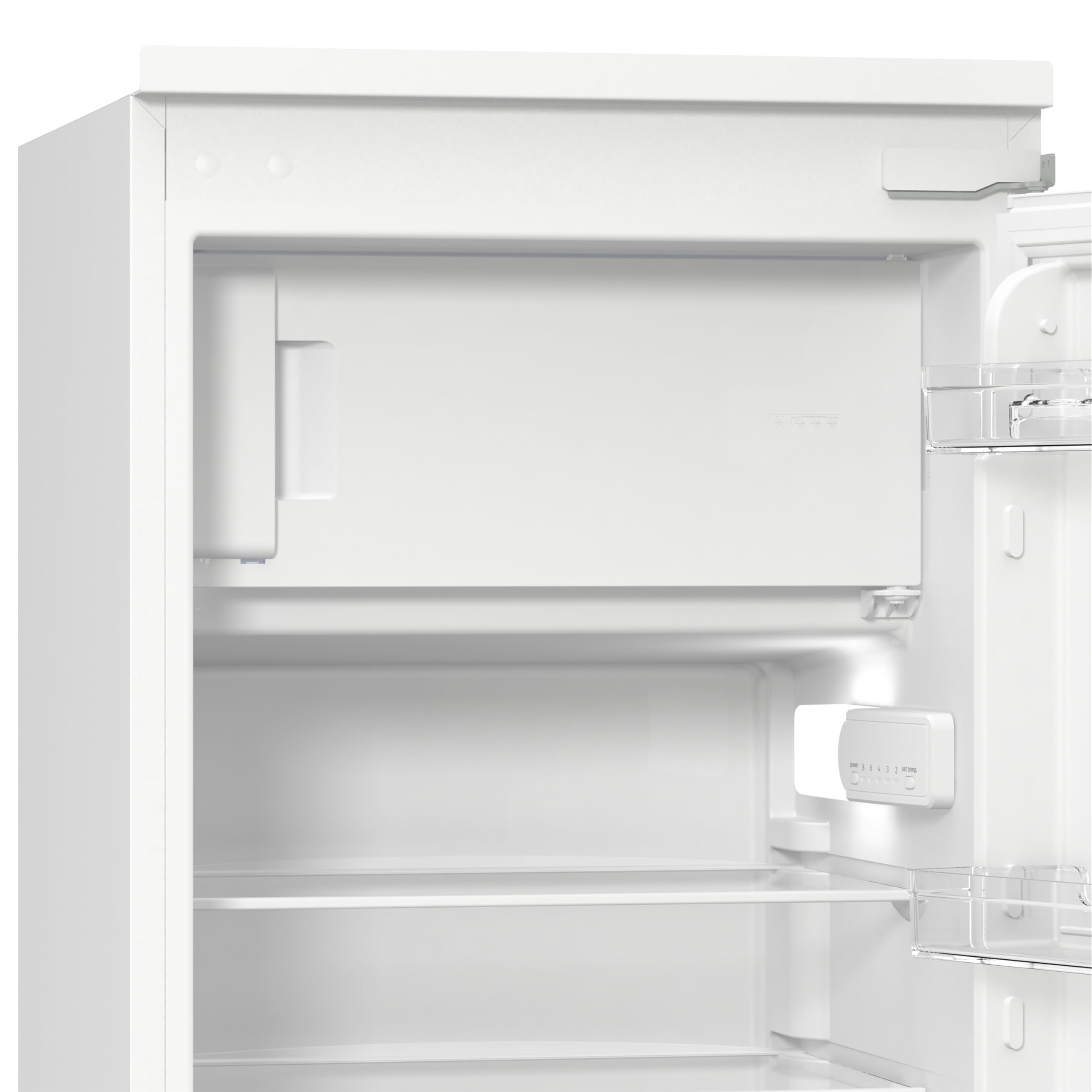 Gorenje RBI512E21 EinbauTischkühlschrank mit Gefrierfach, 122cm Nische, Schlepptürscharnier, 179L(163L plus 16L), Inverter, CrispZone, Türalarm, LED Licht, BxHxT: 54×122,1×54,5 cm, Weiß