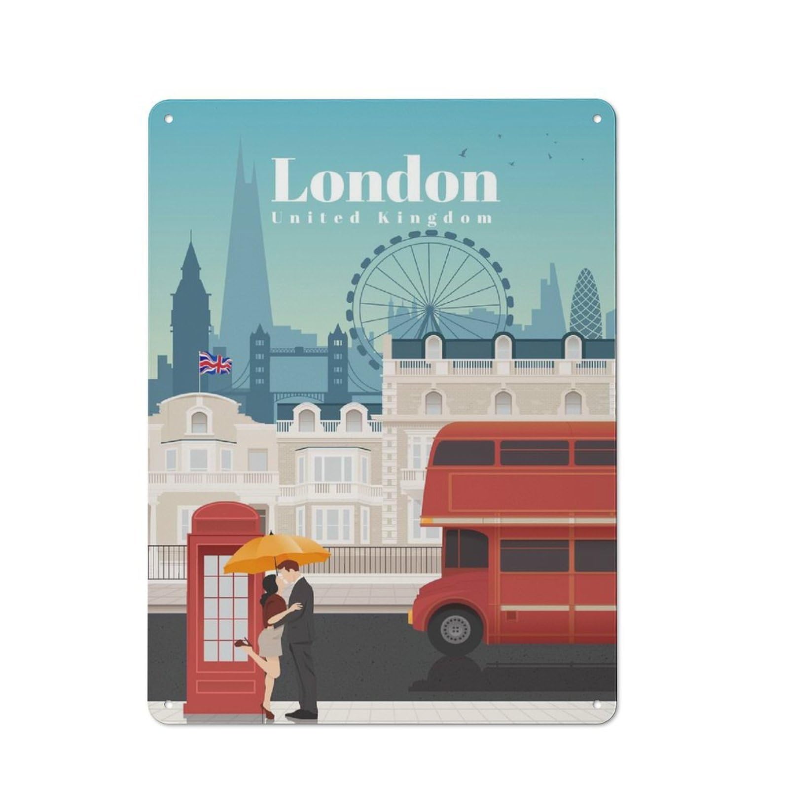 Travel to London Metal Tin Sign, Small Wall Accent for Small Toilet, Washroom And Hallway, 40x30cm