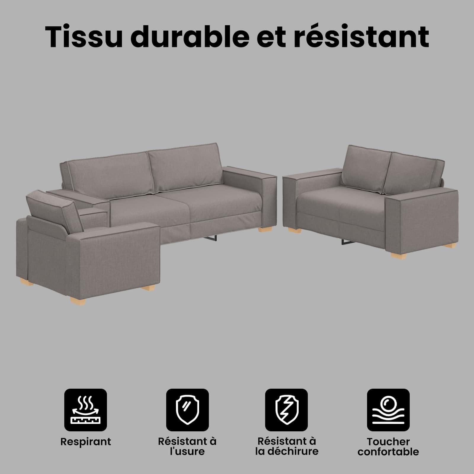 vidaXL Canapé 3 pcs Taupe 220 x 80 x 84 cm Tissu en Lin mélangé, Canapé en Lin élégant, Ensemble Chic, canapé Moderne, 3 Places, 2 Places, Salon Contemporain