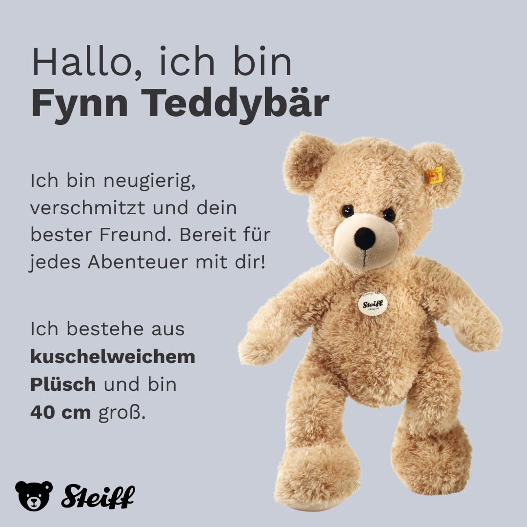 Steiff Kuscheltier Fynn Teddybär, Süßes Stofftier mit Kunststoffaugen, Kinder, Jungen & Mädchen, Friends, Plüschtier 40 cm, Beige, 111679