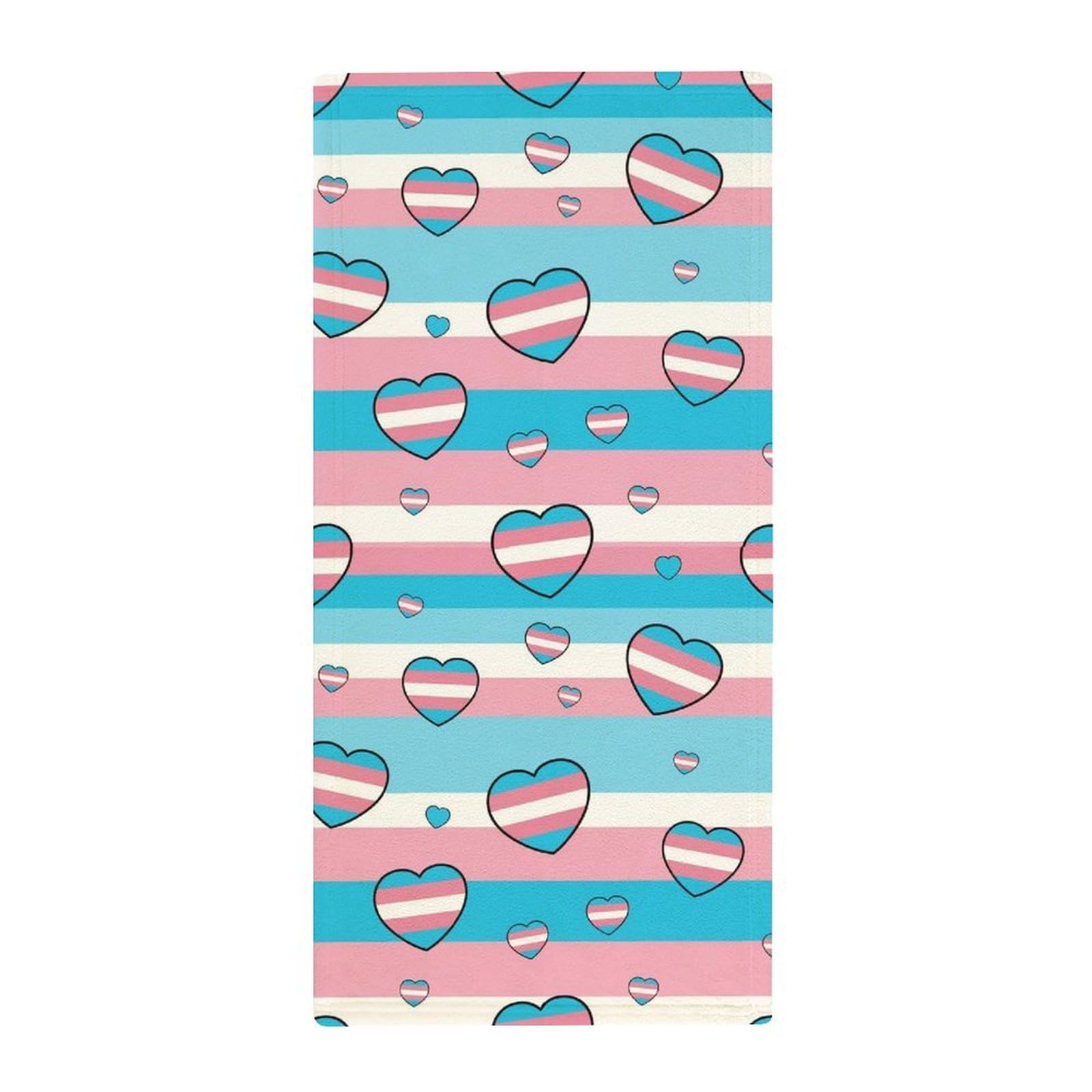 Anceky Premium Quick-Dry Bath Towels, Transgender Pride Hearts LGBT Flag Ultra Soft Hand Towels for Travel, Gym & Hotel Essentials