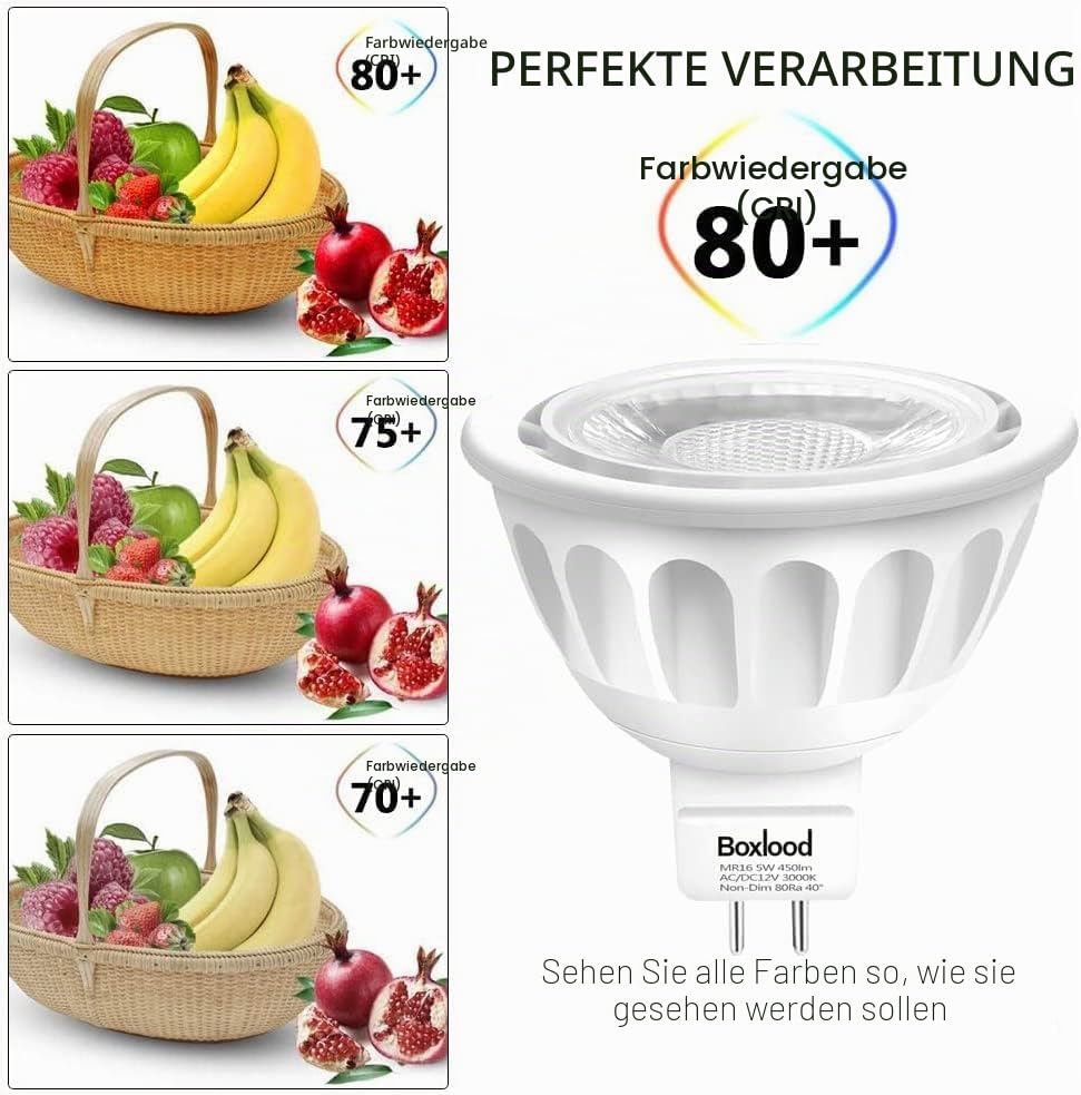 Boxlood LED GU 5.3 MR16 LED Warmweiß 12V 5W ersetzt 50W Halogenlampe 450LM 3000K Nicht Dimmbar, 40° Abstrahlwinkel Longlife LED-Strahler Spots, 6er Pack