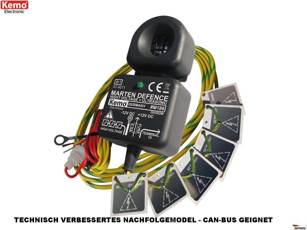KEMO Marder-Set M115N Marderscheuche Marderabwehr Marderschutz für Kfz 12 - 15 V/DC + Masse-Matte Z115 f. Elektro-Marderschock-Geräte