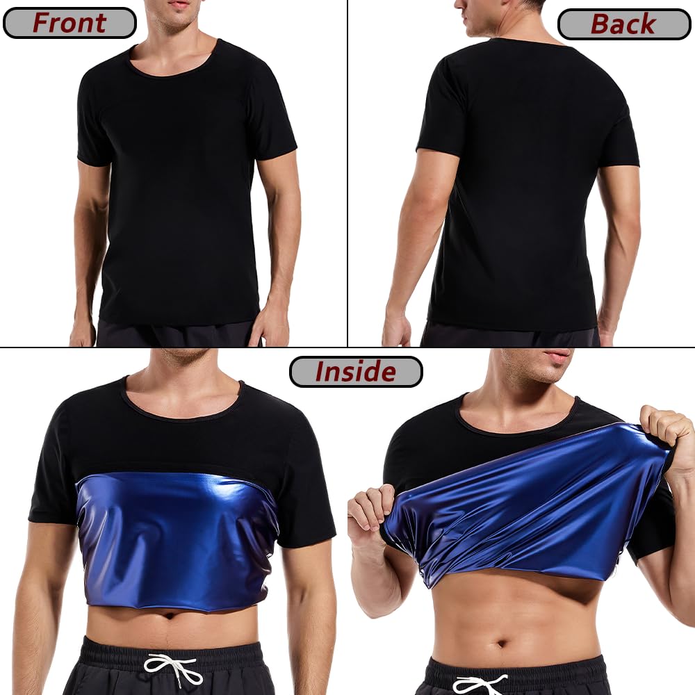 Sauna Shirt for Men,Short Sleeve Sweat Suit for Men,Mens Sweat Compression T-Shirt Top for Gym Exercise 1