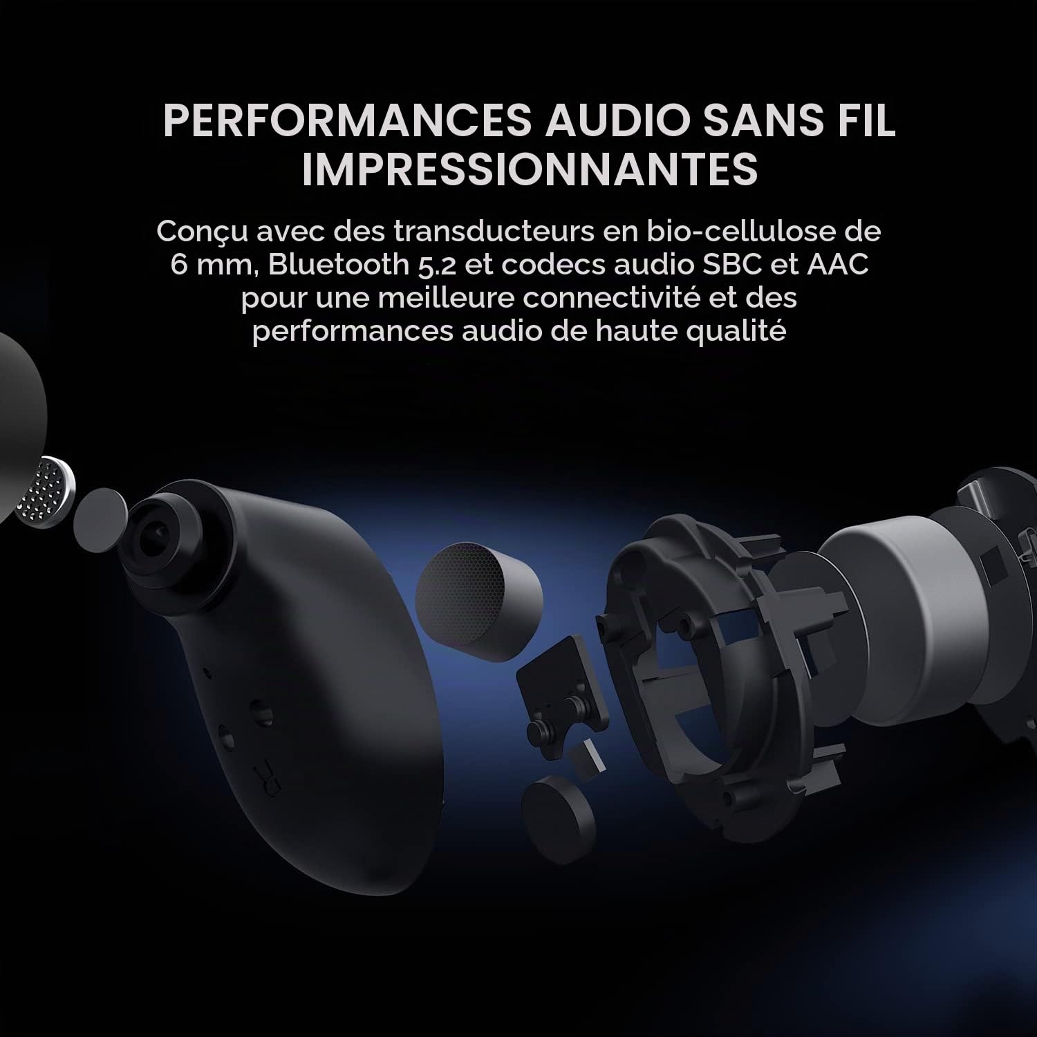 Creative Sensemore Air écouteurs intra-aural True Wireless résistants à la sueur avec technologie Sensemore, mode ambiant, suppression active du bruit, quadruple micro, Bluetooth 5.2, autonomie de 35h