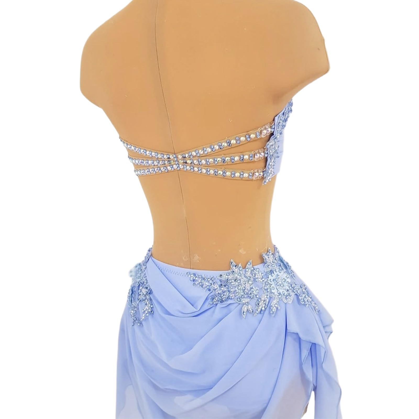 Traje De Danza Lírica De 2 Piezas For Niña, Top Corto Con Diamantes De Imitación Y Falda De Gasa, Vestido Lírico Sin Mangas
