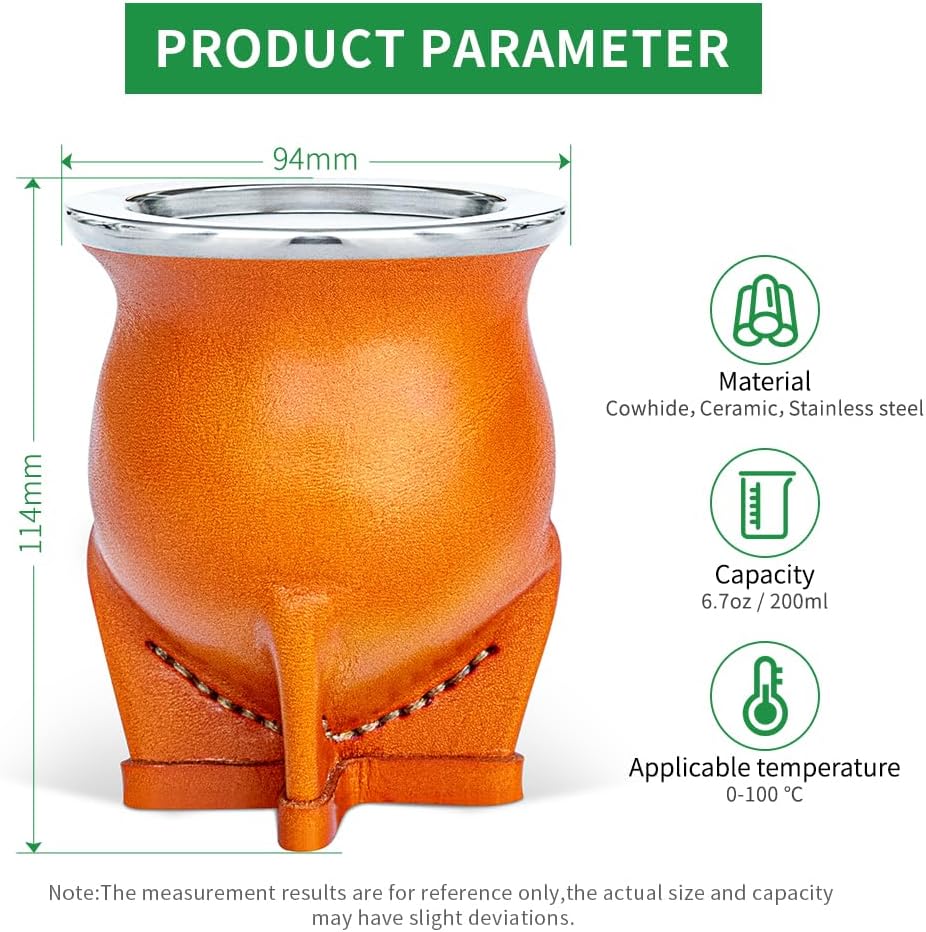 Argentina Yerba Mate Cup With Ceramic liner Straw Tea Gourd Mug One Bombilla Mate a Cleaning Brush (brown) - Image 2