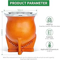 Vista 2 de Taza de Yerba Mate argentina con forro de cerámica, pajita, tetera de calabaza, una bombilla mate, un cepillo de limpieza (marrón)