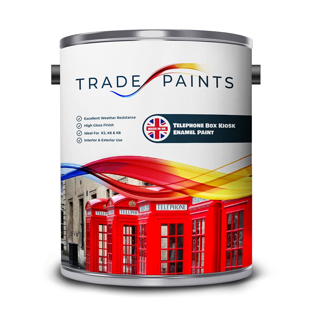 paints4trade Telephone Box Kiosk Red Paint Gloss Finish 5 Litre – Authentic British Red Enamel Paint for K2 K6 K8 Telephone Boxes – High Coverage, Fast Drying, Interior & Exterior Use