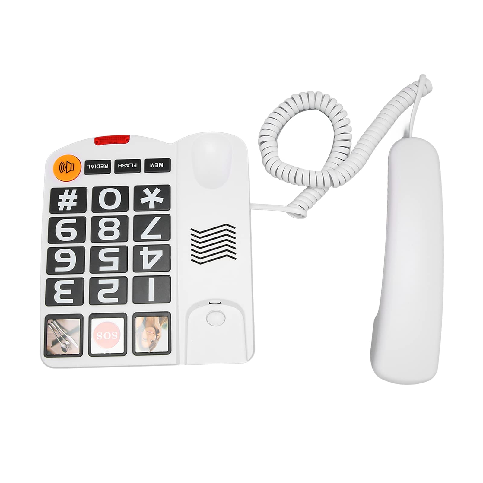 Teléfono con Botón Grande para Obsequios para Personas Mayores, Teléfono Fijo con Cable con Botón SOS, Tonos de Llamada con Altavoz Alto, Marcación Rápida con un Solo Toque, (Blanco)