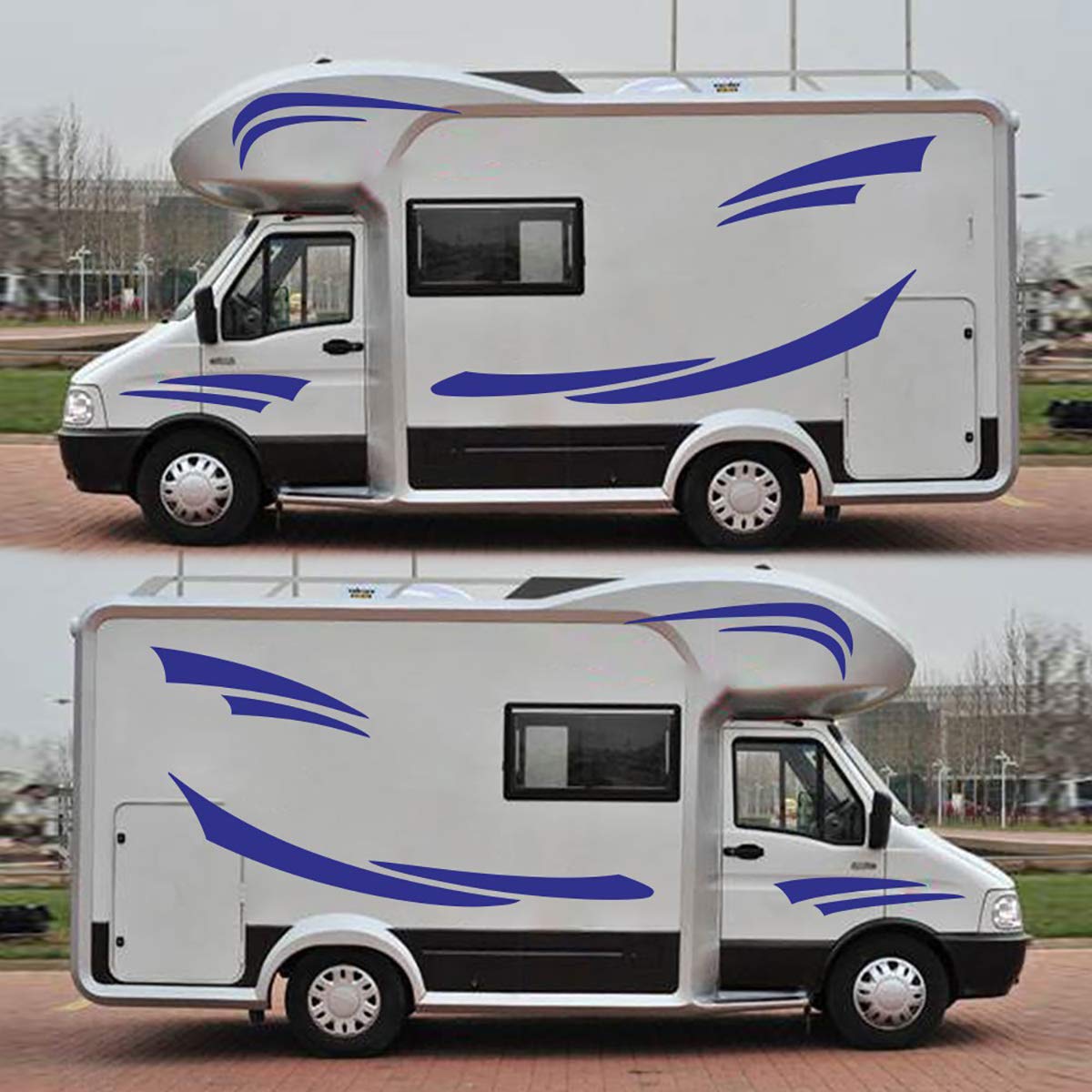 YONGYAO Set di Decalcomanie Adesivi A Strisce Grafiche 2Pcs per Camper Camper Van Caravan Scatola per Cavalli - Blue