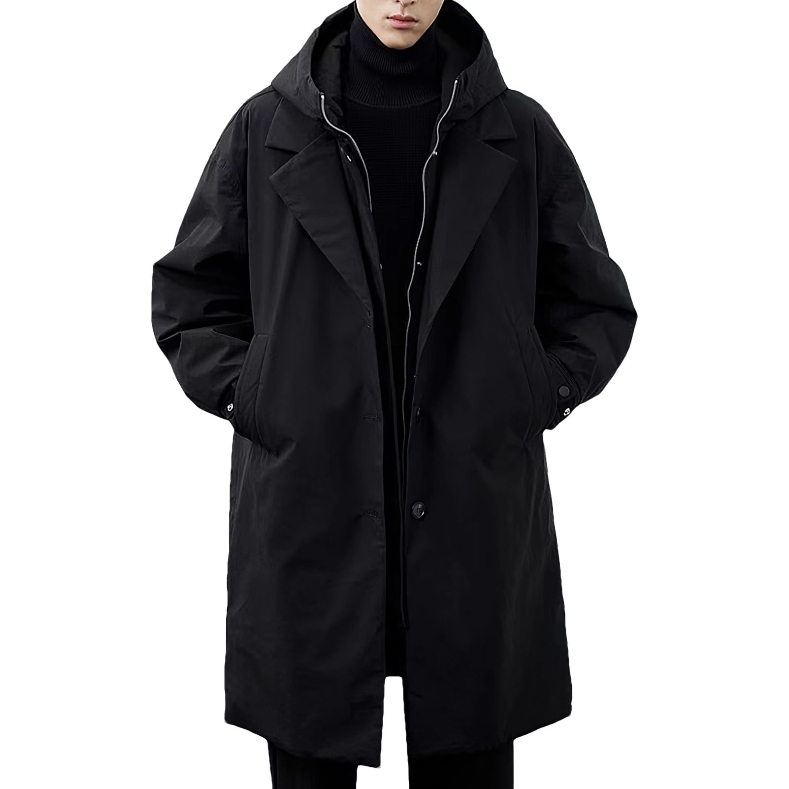 ANUFER Hombre Termal Acolchado de Algodón Chaqueta Parka Longitud Media Encapuchado Invierno Trench Abrigo