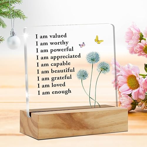 Miniatura 3 de Regalos inspiradores para mujeres y hombres, regalos de salud mental, autoafirmaciones, letrero de acrílico transparente con soporte de madera,