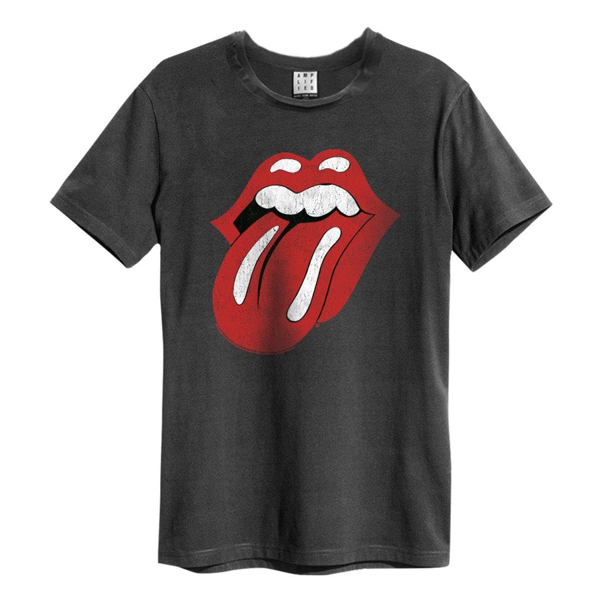 Amplified The Rolling Stones Tongue Era T-Shirt Crew Neck Charcoal M