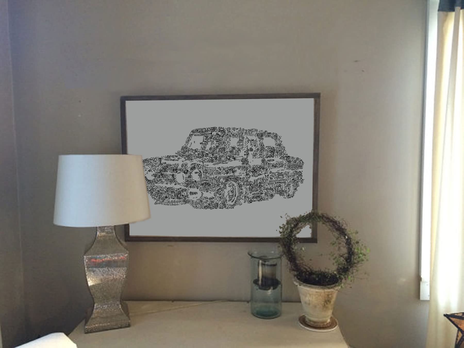 La R8 gordini - Affiche de la voiture de course des années 60 - Drift et jeannot dans la silouhette - Stencil bande dessinée - dessin biographie - Gorde sorcier mecanique (50x70cm)