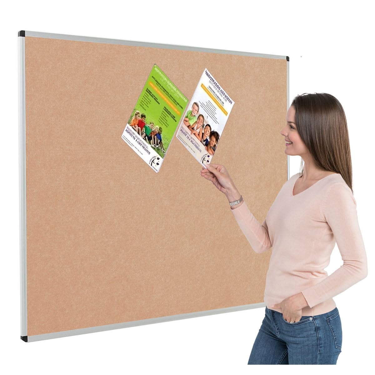 Metroplan Fire-Retardant Aluminium Frame Noticeboard, 120 x 150 cm, Natural Pinboard, Wall-Mounted, 12 Colour Pinboard Options - Ideal for Office, Classroom, Notice Displays