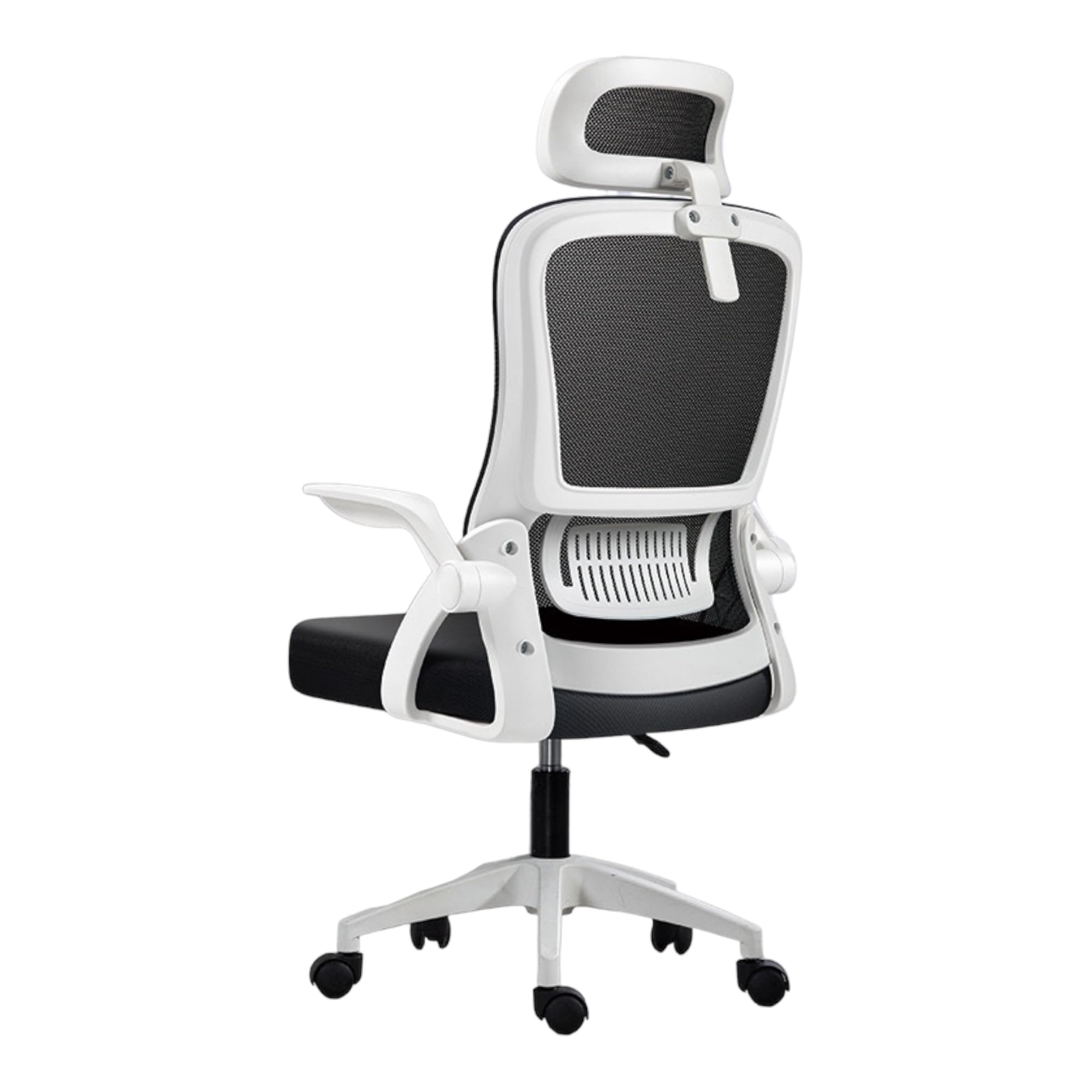 Silla de Oficina, para Gaming, Escritorio Ergonómica con Reposacabezas, Ajustable y con Soporte Lumbar | Respaldo de Malla Transpirable | Reposabrazos Abatibles de 90° | Giratoria 360° (Blanco)