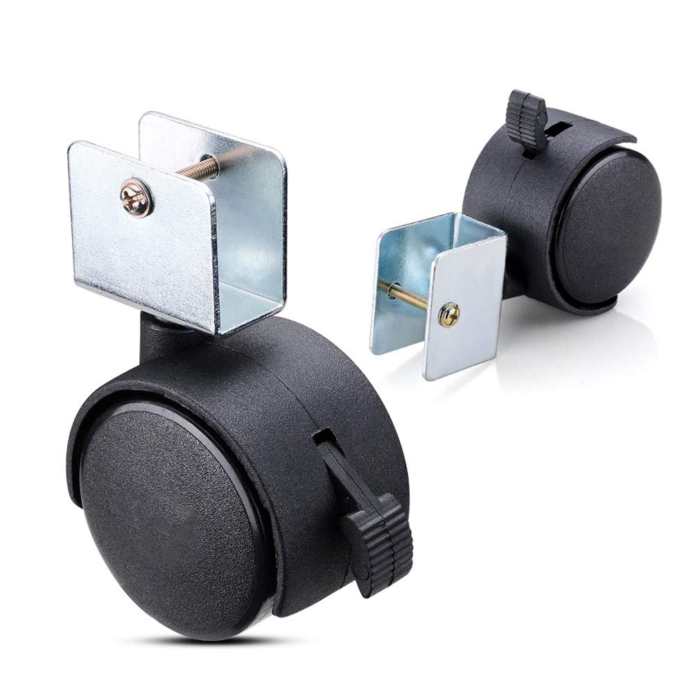 50mm Roulettes de Lit d'enfant,4 Roulettes de Berceau Pivotantes,Roue de Meuble avec Frein,Bébé Lit Accessoires,Double Roue,Charge 70kg,pour Table Basse,Noir,avec Support en U (20mm/0.8in)