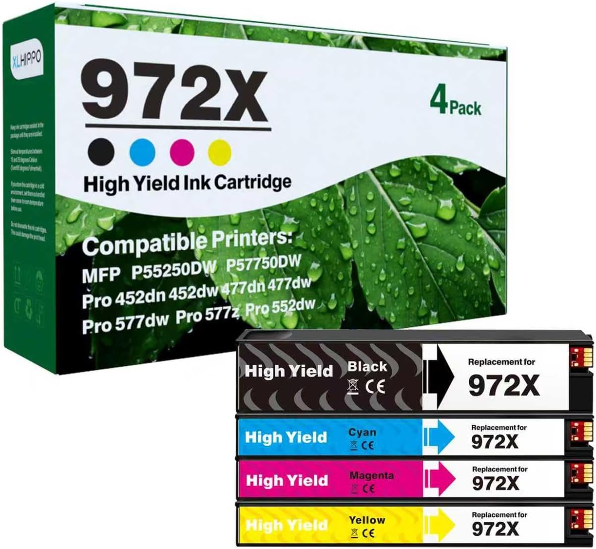 972X Ink Cartridges Replacement for HP 972X 972 972A Ink for HP Pagewide Pro 477dw 577dw 552dw 577z 477dn 352dw 377dw 452dn 452dw Managed P55250dw P57750dw Printer |Black & Color 4 Pack
