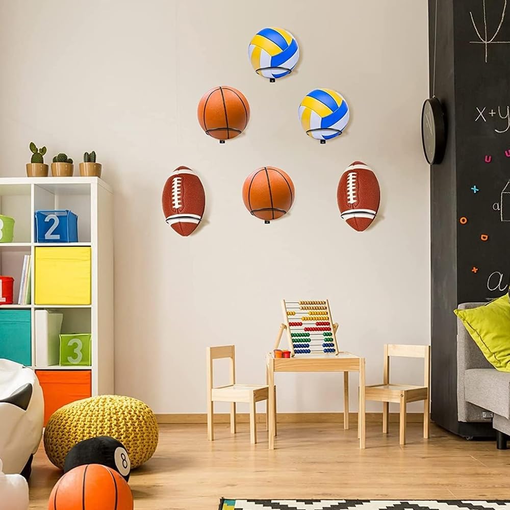 Portapalle Da Parete CaiYuanGJ - Set 2 Pezzi In Ferro, Per Calcio, Basket, Pallavolo, Con Viti Incluse, Nero - Foto 4