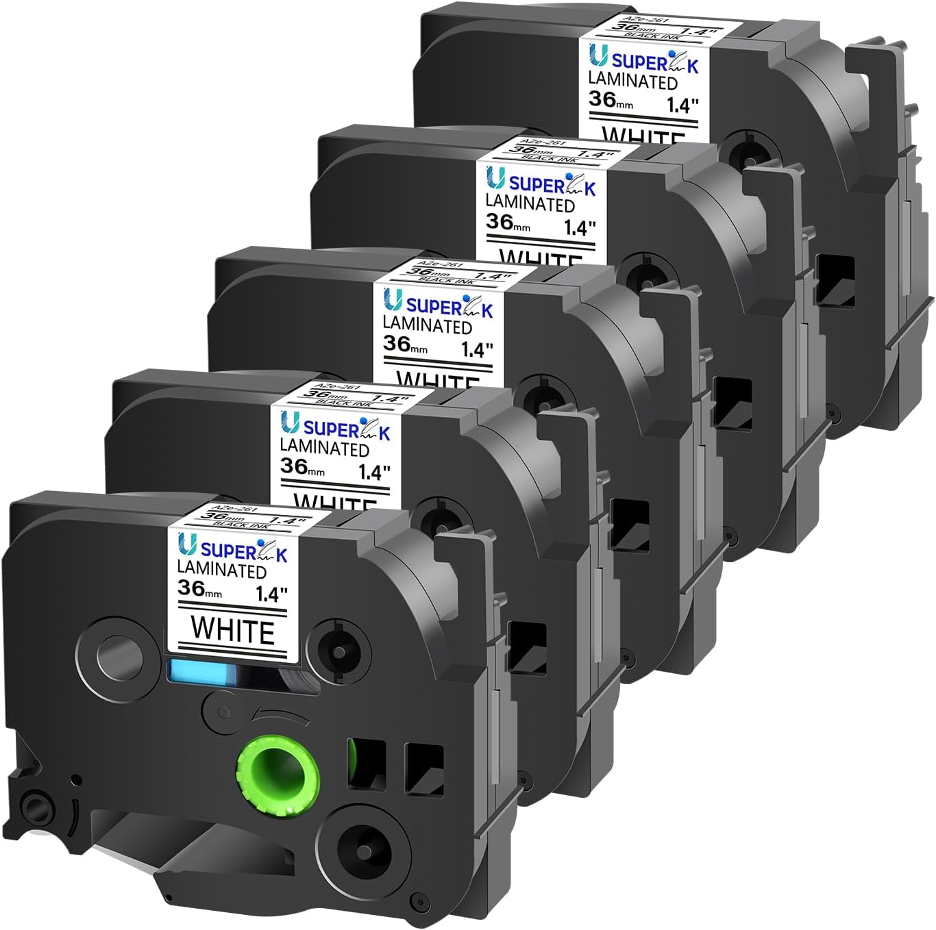 5 Pack Compatible for Brother P-Touch Label Maker TZe TZ Tape White 36mm 1.4 inch TZe-261 TZe261 TZ261 TZ-261 Black on White Laminated Label Tape for PT-P900 P900W P950NW D800W E800W