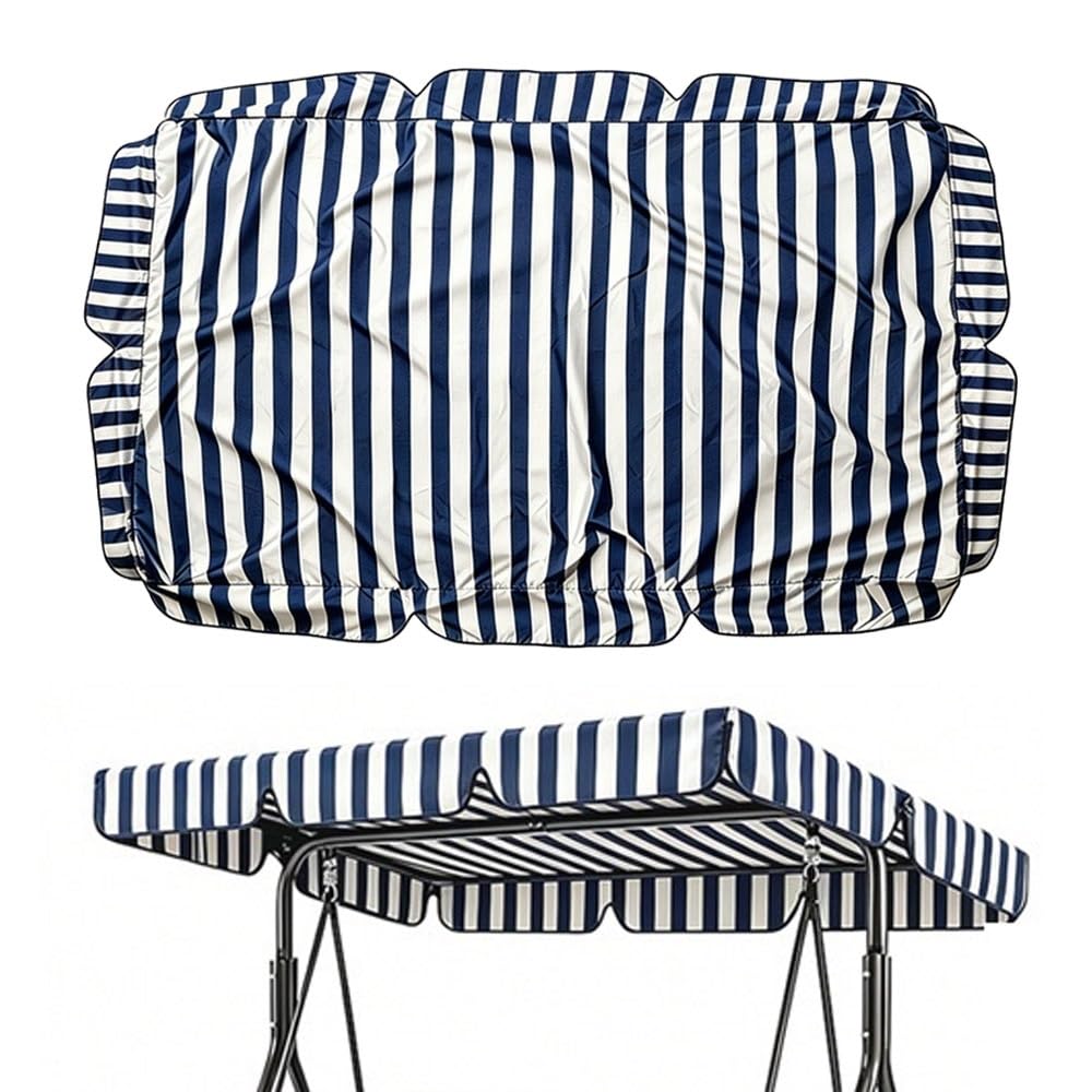RTVGNSZSJL Stripe Porch Swing Canopy Replacement 64"×45" 77"×49" Outdoor Swing Canopy Universal Patio Swing Replacement Top Cover For Yard Deck Backyard(Blue,75x52in-190x132cm)