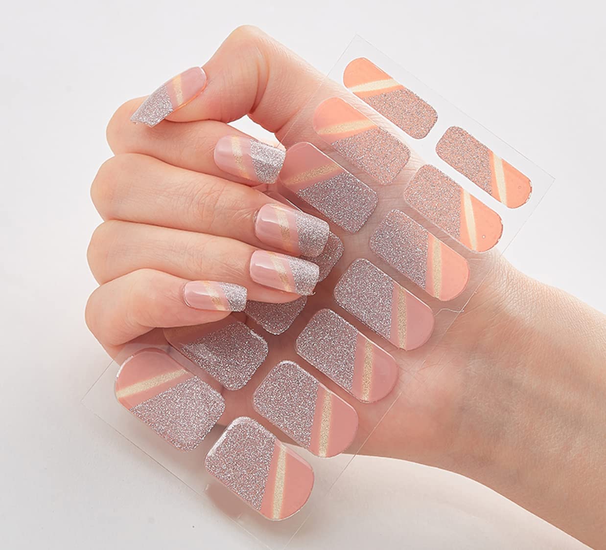 3D Nails Stickers for Women, Girls, Female & Kids Waterproof Nail Art Glittery Luxury Extension Peel Off Self-Adhesive DIY Nails Stickers 14 Tips DQ-040 (Multicolored)-image-26