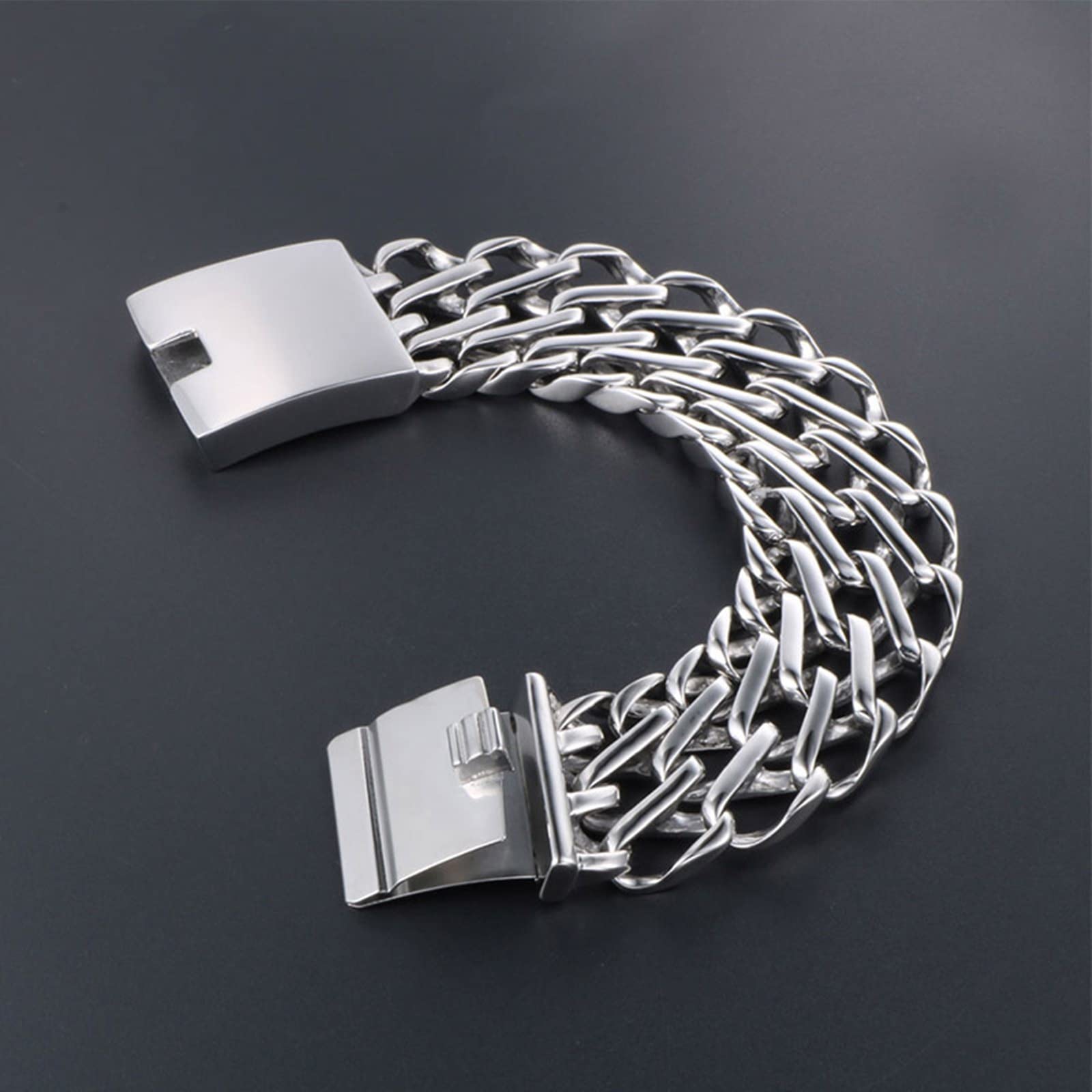 KnSam Bracelet Homme Large Chaîne Tressée en Acier Inoxydable 20.5cm Punk Fantaisie