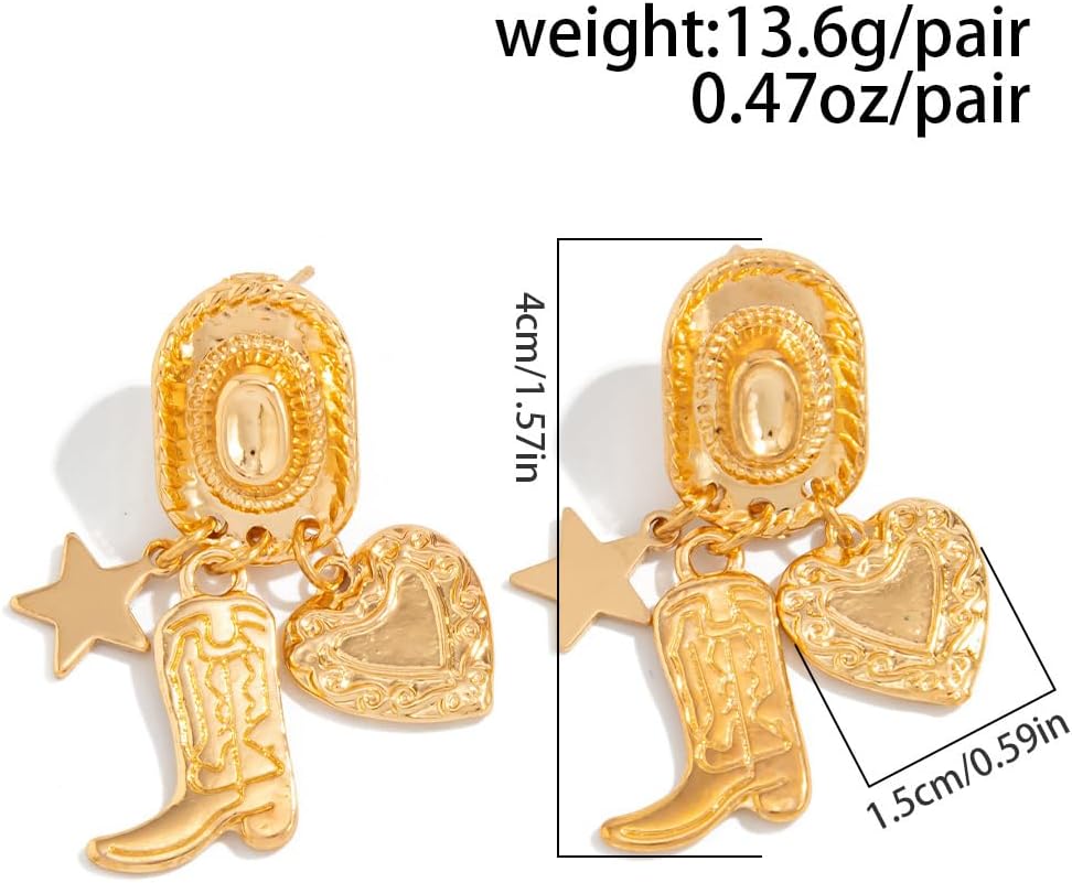 Cowgirl Earrings for Women Western Gold Cowboy Boot Hat Drop Dangle Earrings Vintage Western Jewelry for Women Country Concert Outfits Boho Jewelry - Image 7