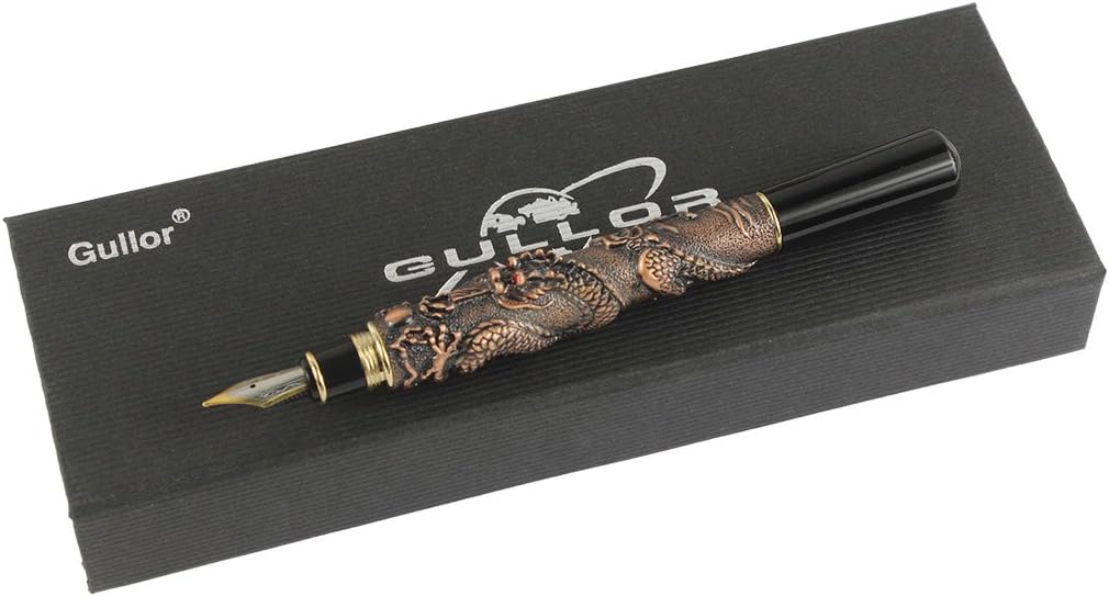 Gullor Chinese Dragon Copper Bassorelievo Fountain Pen with Original