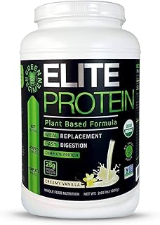 Elite Protein - Organic Plant Based Protein Powder, Vanilla, 25 Grams of Pea and Hemp Protein, Meal Replacement Protein Shake, USDA Organic, Non-GMO, Dairy-Free - Vegan - 30 Servings
