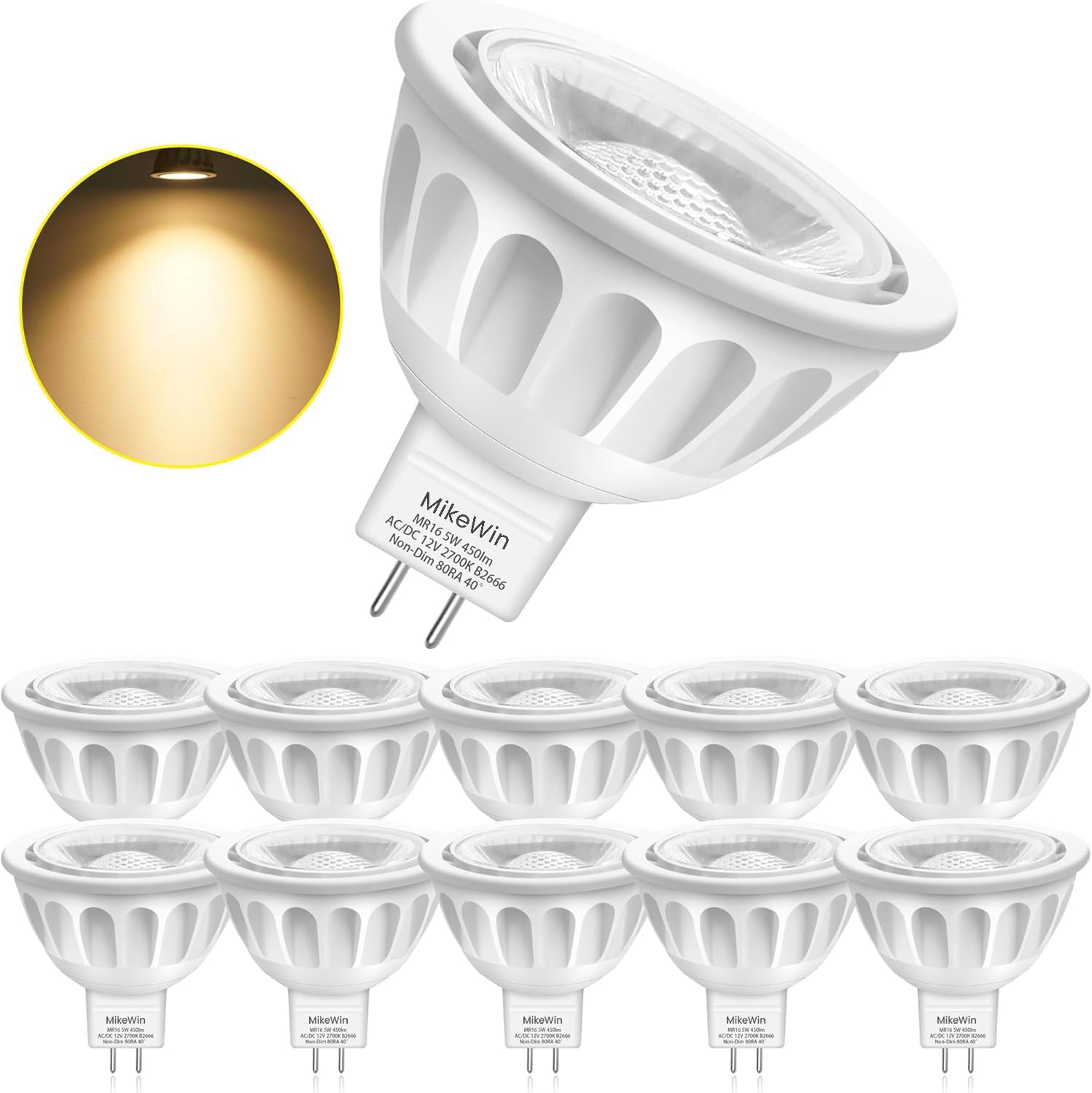 MR16 Halogen Bulb 50W Dimmable 12V GU5.3 Bi Pin Base Spotlight With Long Lifespan, 2700K