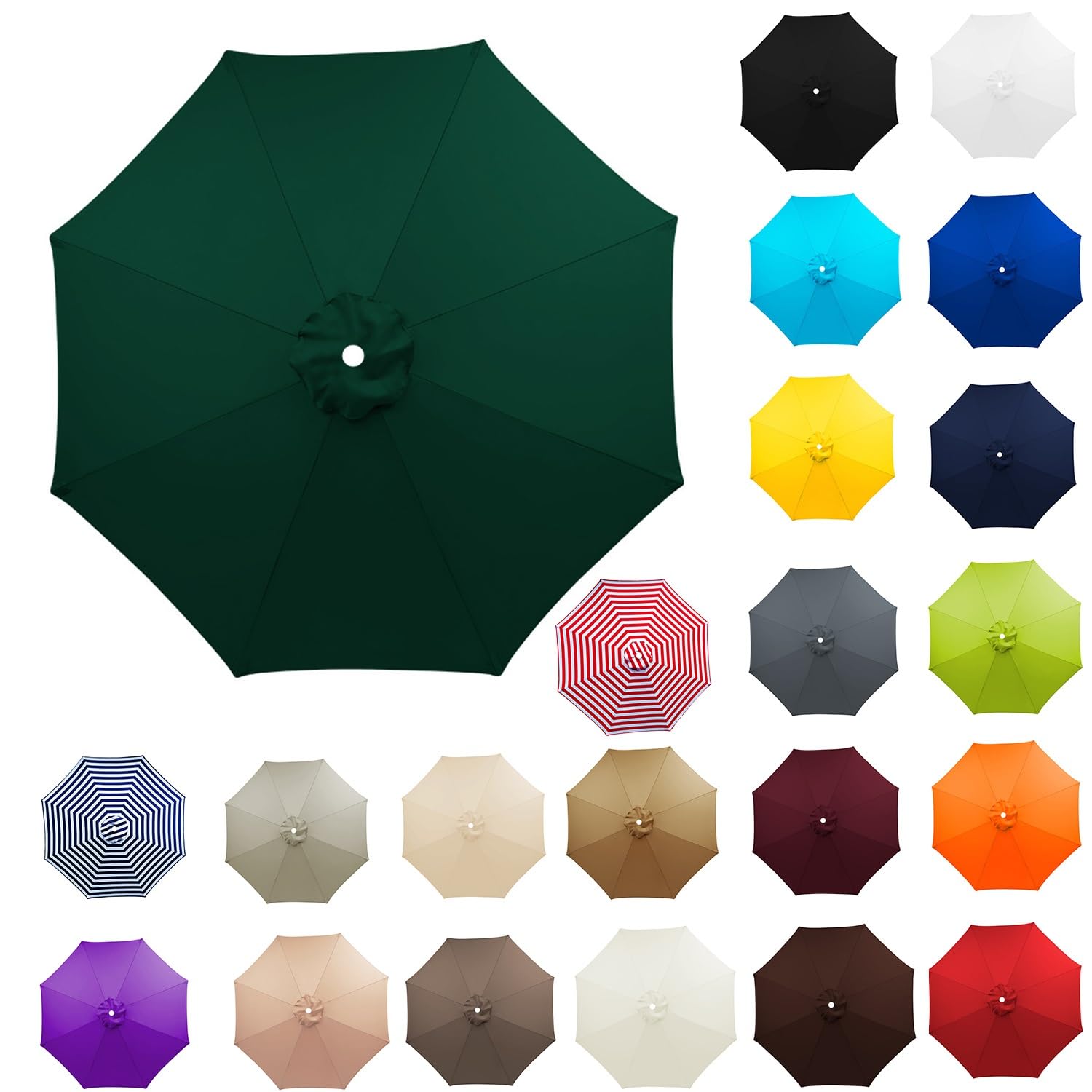 Replacement Parasol Canopy For 8 Arms, Strong and Thicck Garden Umbrella Replacement Cover, UV Protection Waterproof, Umbrella Covers For Garden Deck Backyard Pool(Dark green,6.56ft)