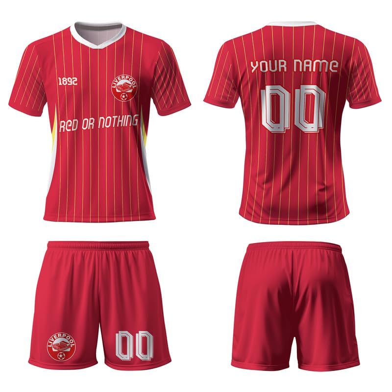 Kits de fútbol para niños, kit de fútbol personalizado para niños con número de nombre, logotipo del equipo, regalos para niños y hombres, poliéster, Liverpool, 2-14 Years